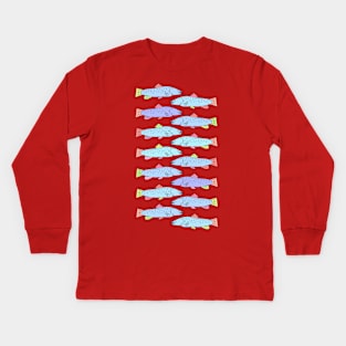 Colorful and Cute Trout Pattern on Pink Kids Long Sleeve T-Shirt